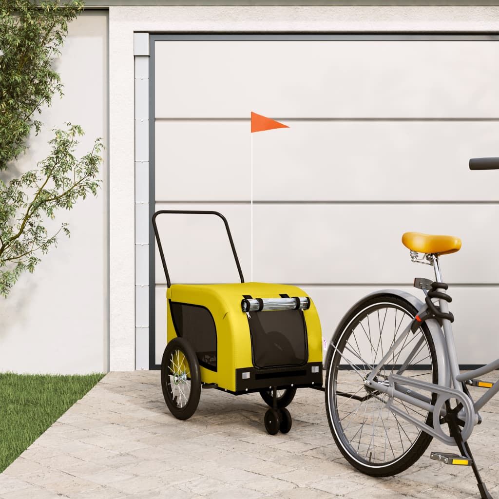Vidaxl Remolque Bicicleta Mascotas Hierro Tela Oxford Amarillo Negro_1