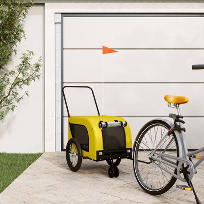 Vidaxl Remolque Bicicleta Mascotas Hierro Tela Oxford Amarillo Negro_1