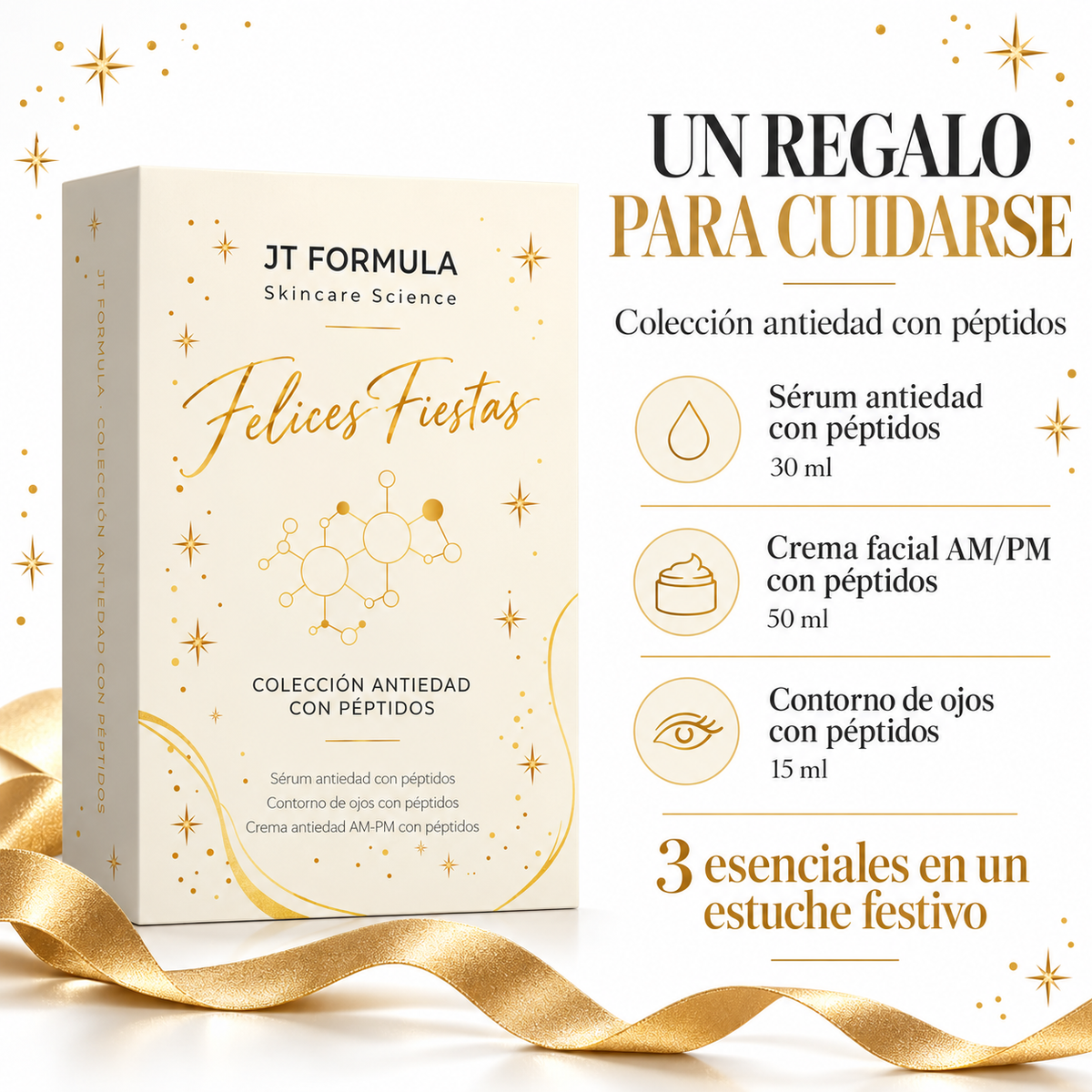 Caja Regalo Antiedad Con Péptidos Jt Formula – Sérum 30 Ml + Crema Facial 50 Ml + Contorno De Ojos 15 Ml_4