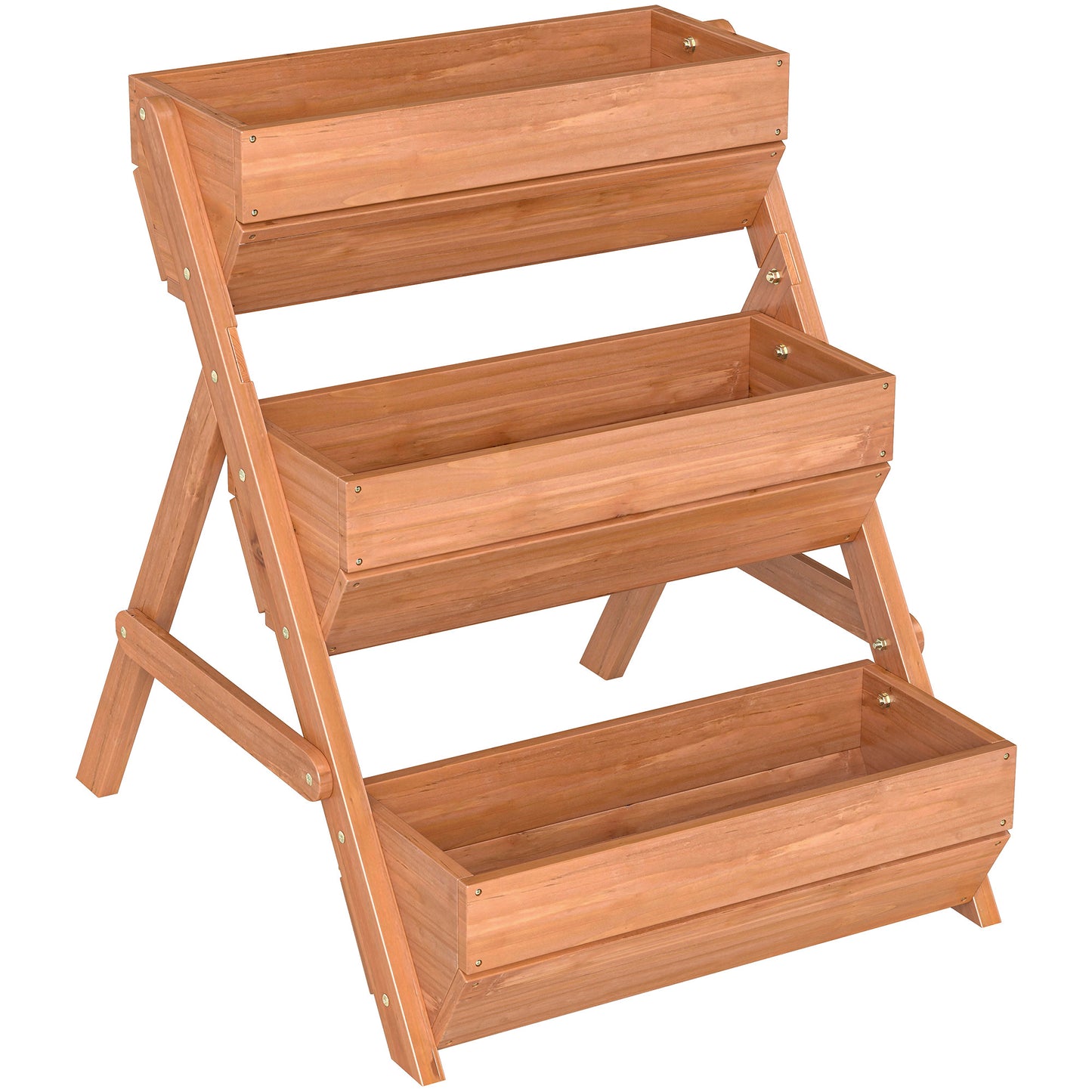 Outsunny Jardinera De Madera De 3 Niveles Con Orificios De Drenaje Marrón_0