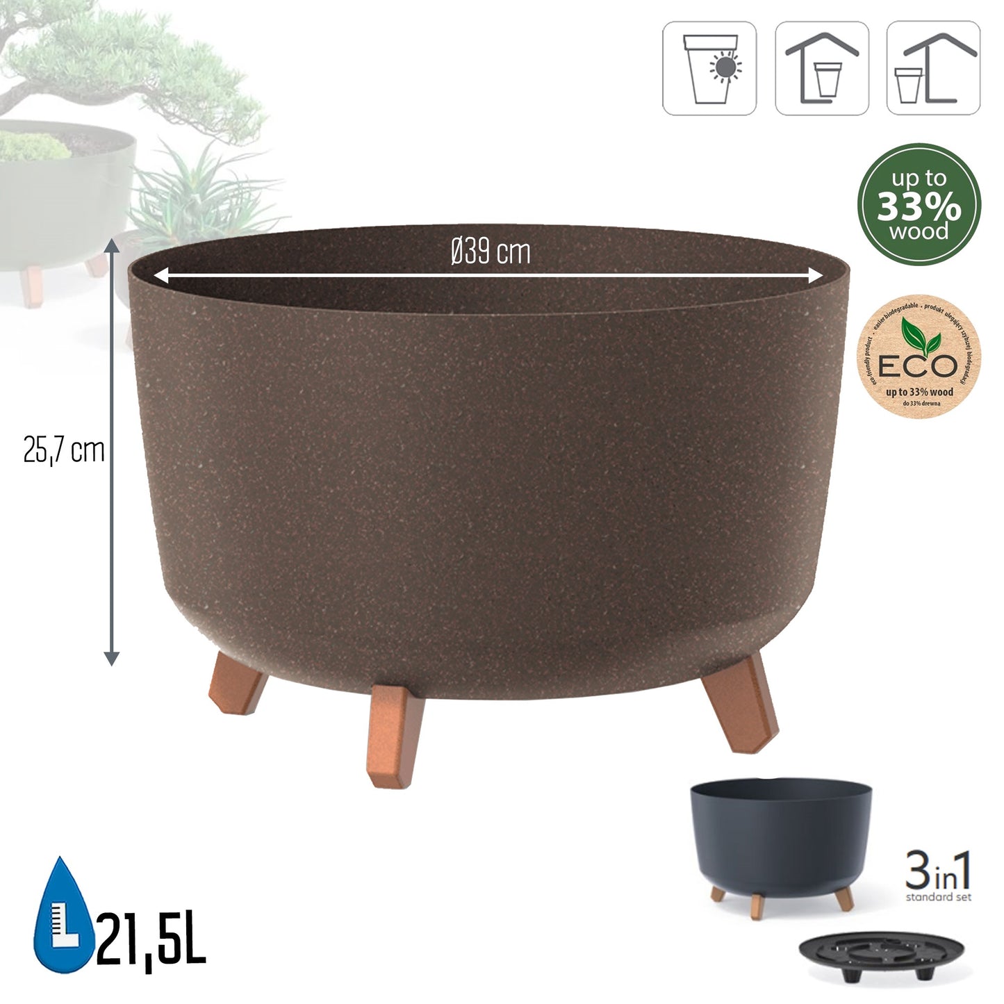 Macetero Color Café,sin Depósito , Colección Gracia De 39 X 39 X 25,7 Cm, Capacidad De 21,5 L._2