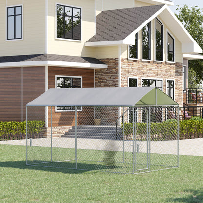 Pawhut Perrera Con Toldo Anti-uv Impermeable Con Puerta 4x2,3x2,3 M Plata_1