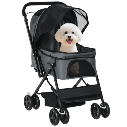Pawhut Cochecito Para Mascotas Plegable Con Toldo Ajustable 76,5x52x95 Cm Gris_0