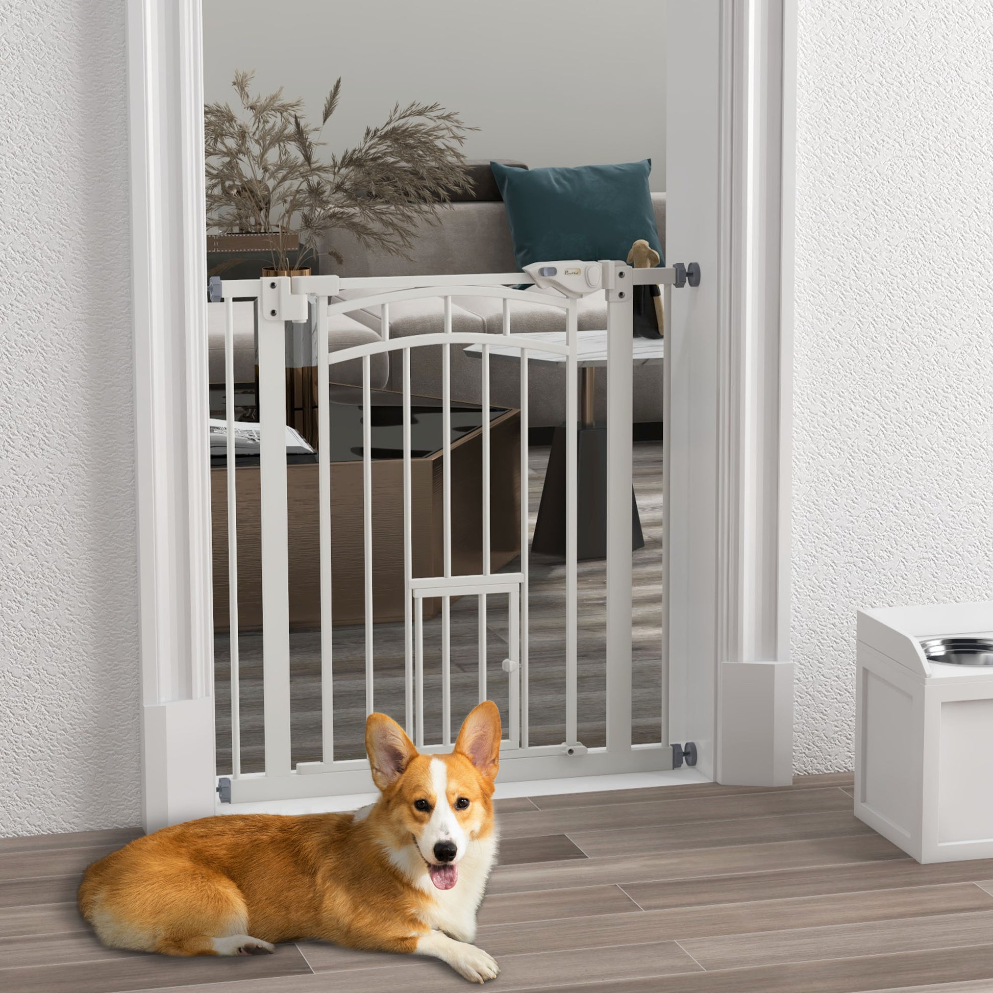 Pawhut Barrera De Seguridad Extensible 74-80x76 Cm Con Extensión Blanco_1