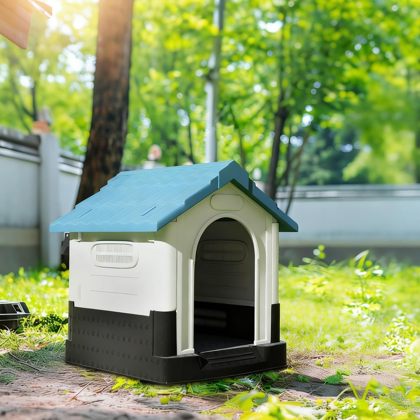 Pawhut Caseta Para Perros Mini Para Exterior Con 3 Ventanas 64,5x57x66 Cm Azul_1