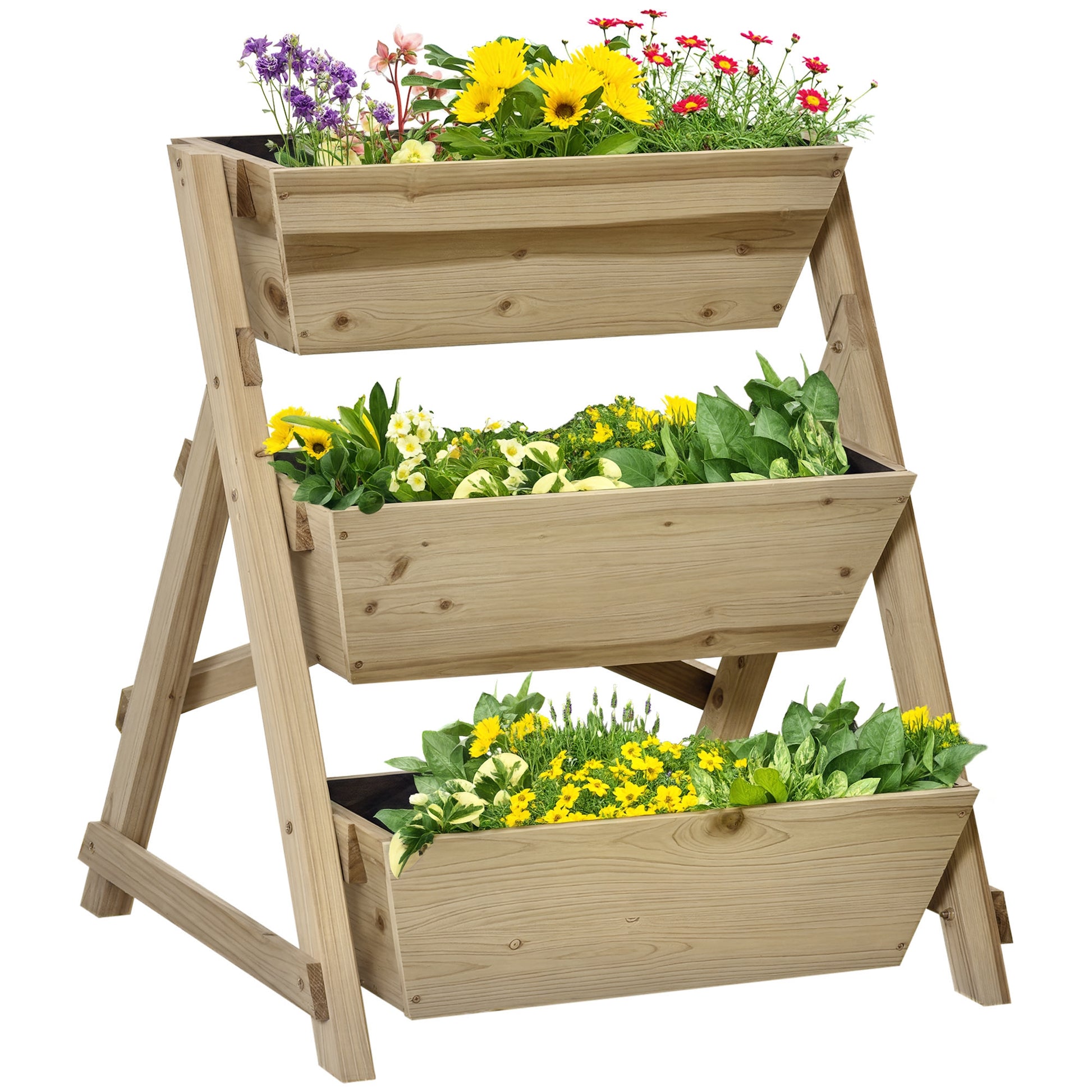Outsunny Jardinera De Escalera 3 Pisos De Madera Con Tela No Tejida 71x61x77 Cm_0