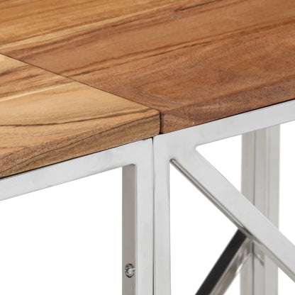 Mesa Consola Acero Inoxidable Y Madera Maciza Acacia Plateada_3