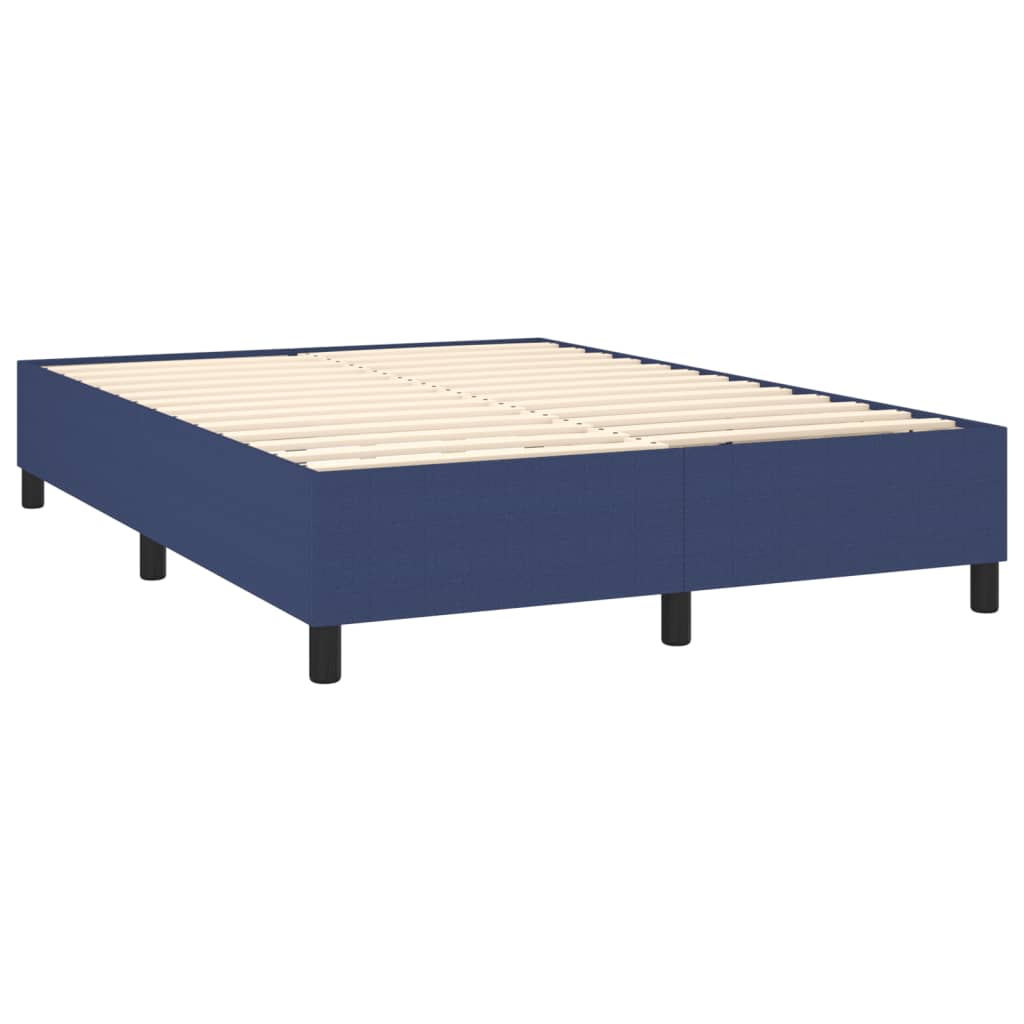 Cama Box Spring Colchón Y Luces Led Tela Azul 140x200 Cm / Vetonek_3
