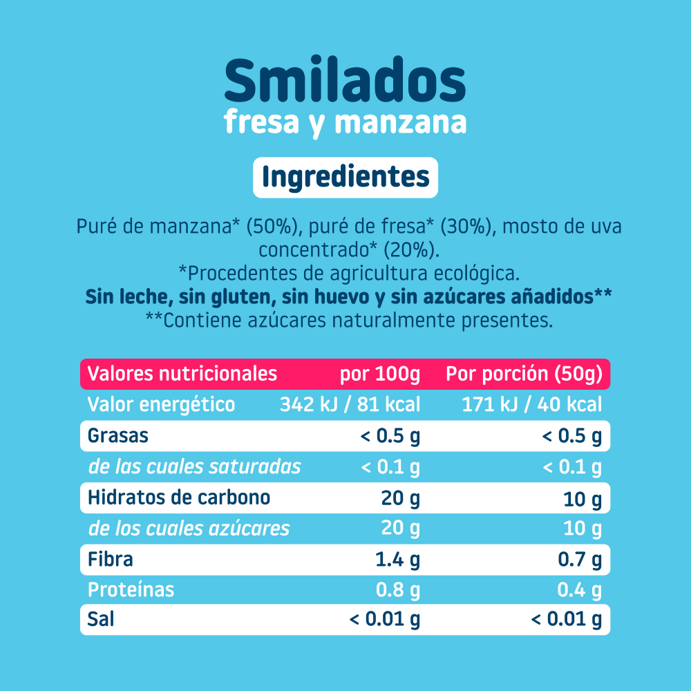 Pack 2x Smilado de Fresa y Manzana ECO helado flas infantil 100% fruta SMILEAT 250 g/ud