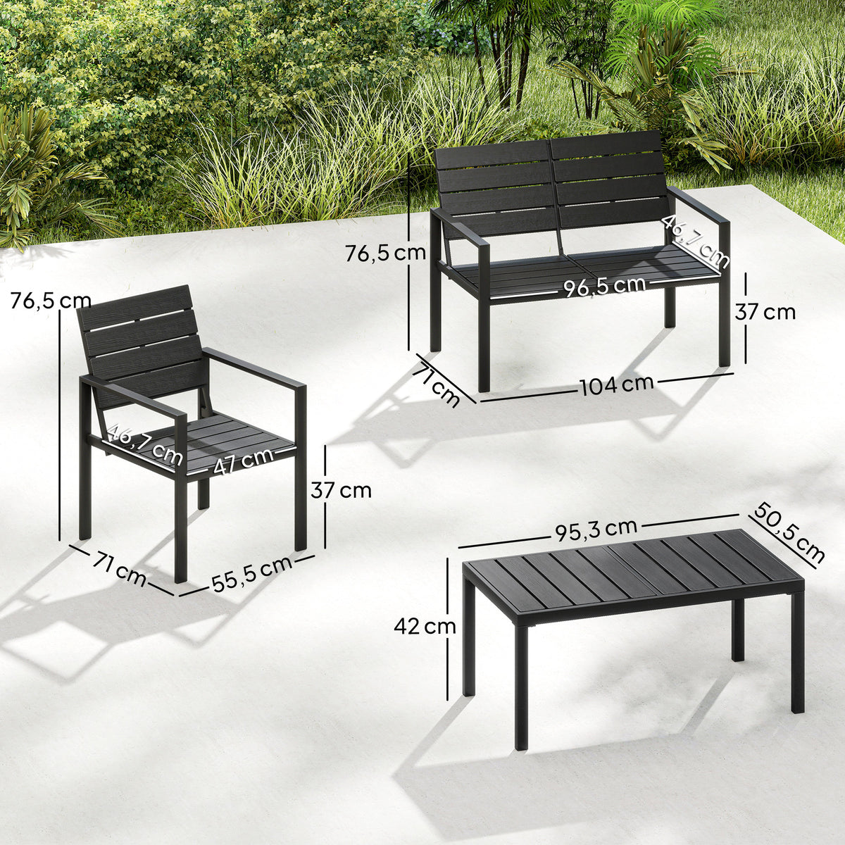 Outsunny Conjunto De Muebles De Jardín Para 4 Personas Negro_2