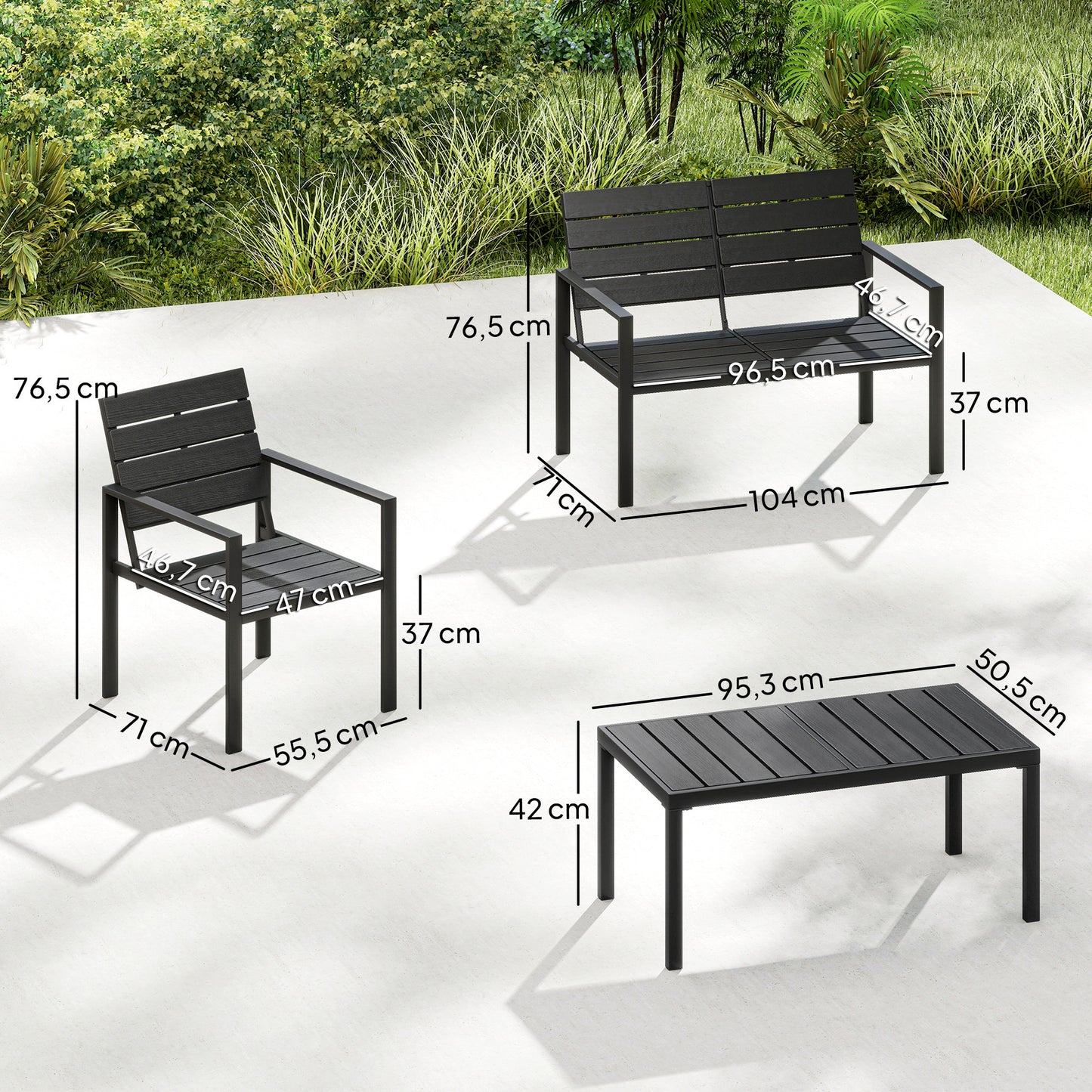 Outsunny Conjunto De Muebles De Jardín Para 4 Personas Negro_2