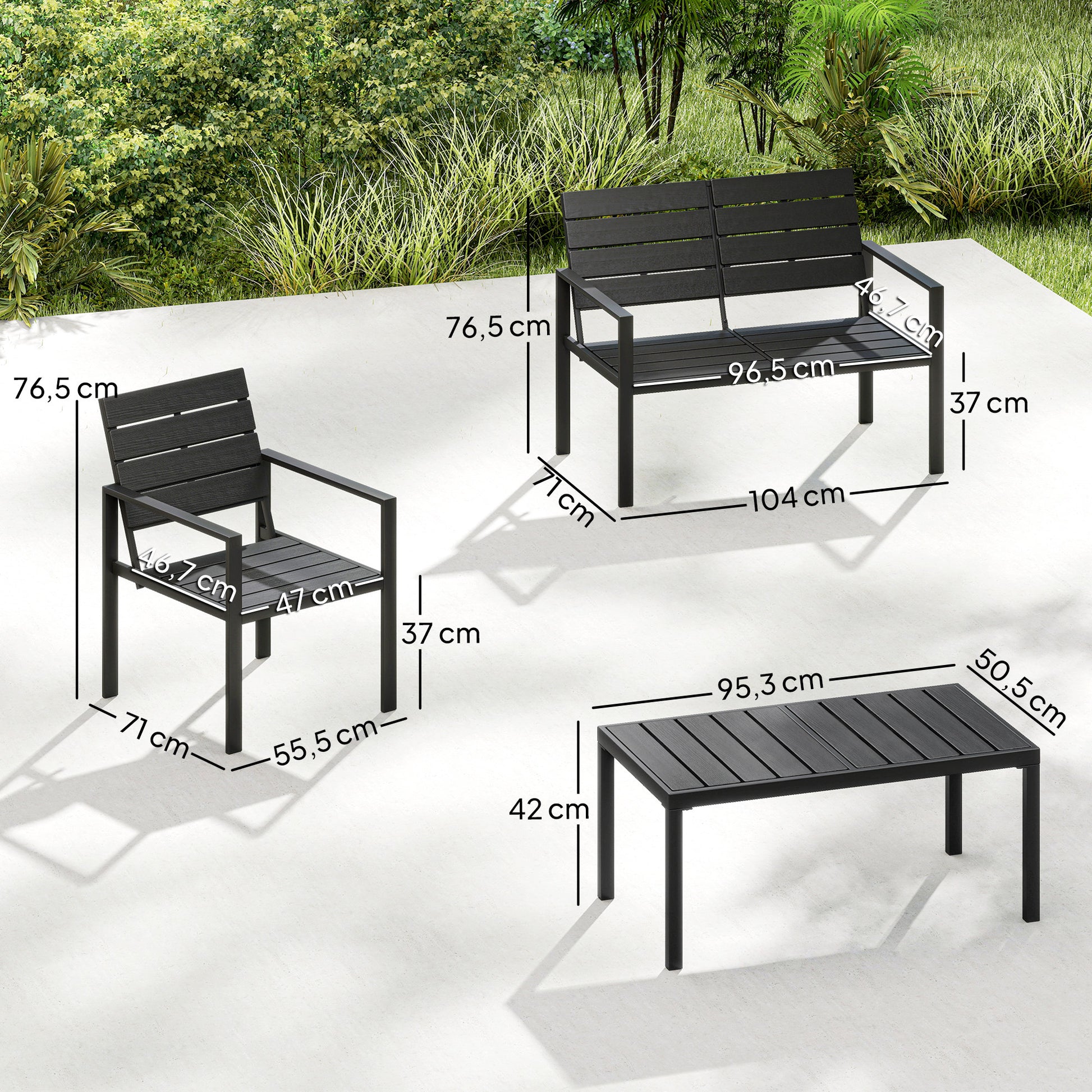 Outsunny Conjunto De Muebles De Jardín Para 4 Personas Negro_2