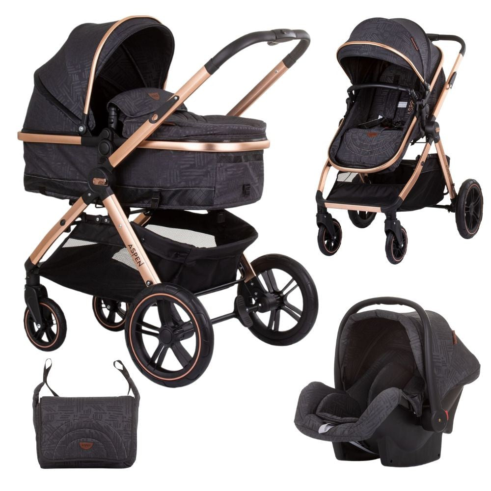 Carrito De Bebé Trío Convertible Aspen Hasta 22 Kg Ebony_0