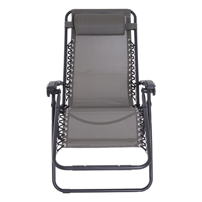 Outsunny Tumbona Plegable De Jardín Respaldo Ajustable Marco De Acero Gris_4