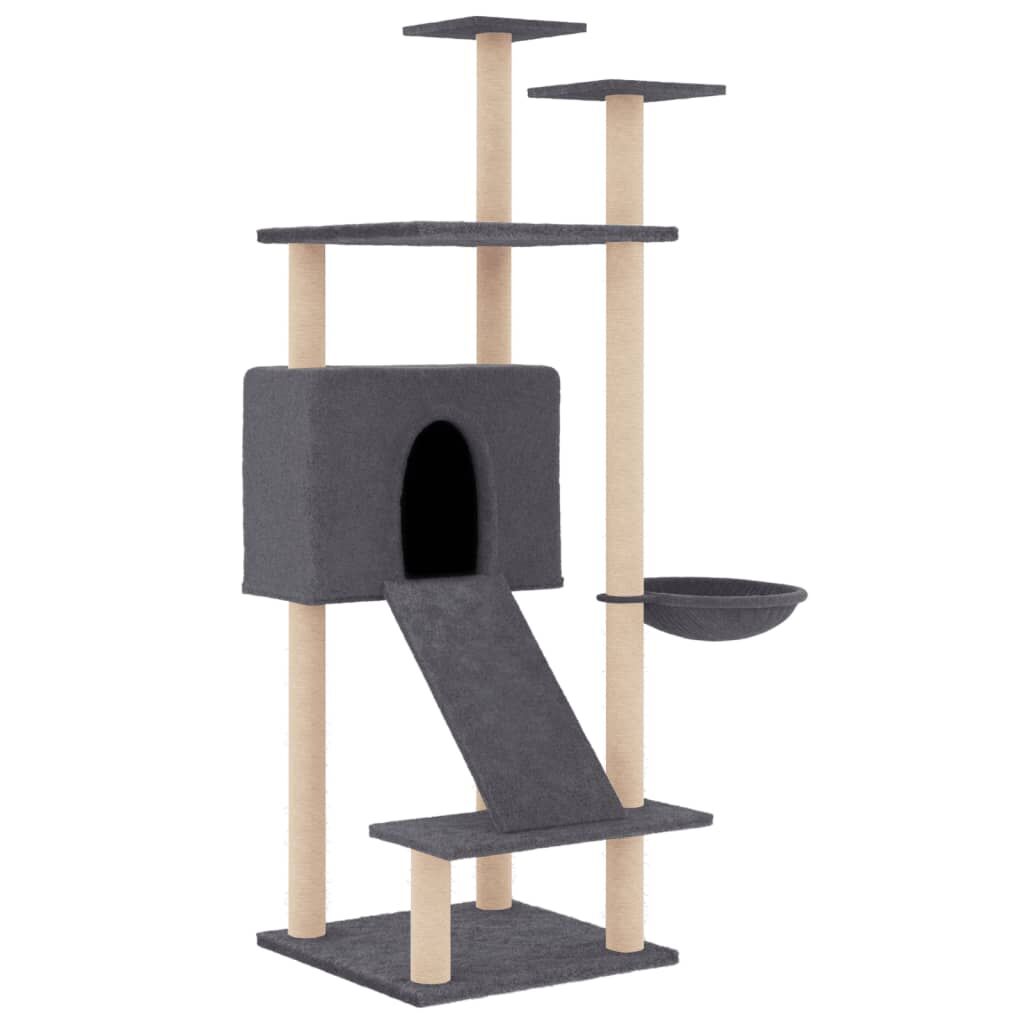 Vidaxl Rascador Para Gatos Con Postes De Sisal Gris Oscuro 153 Cm_0