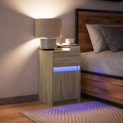 Mesita De Noche Con Luces Led Madera De Ingeniería Roble Sonoma_2