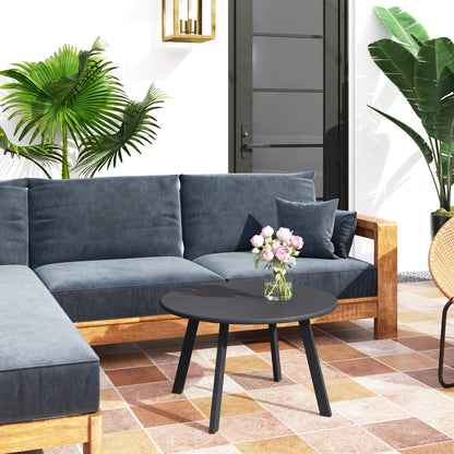 Outsunny Mesa De Centro Redonda De Metal Con Bordes Redondeados Ø70x42 Cm Gris_1