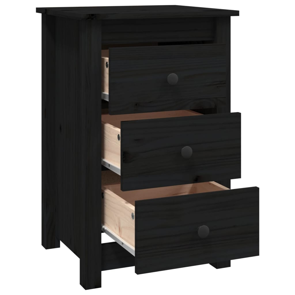 Mesitas De Noche 2 Uds Madera Maciza De Pino Negro 40x35x61,5cm_3