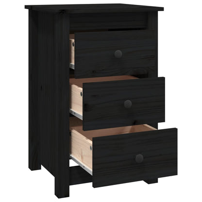 Mesita De Noche Madera Maciza De Pino Negro 40x35x61,5 Cm_2