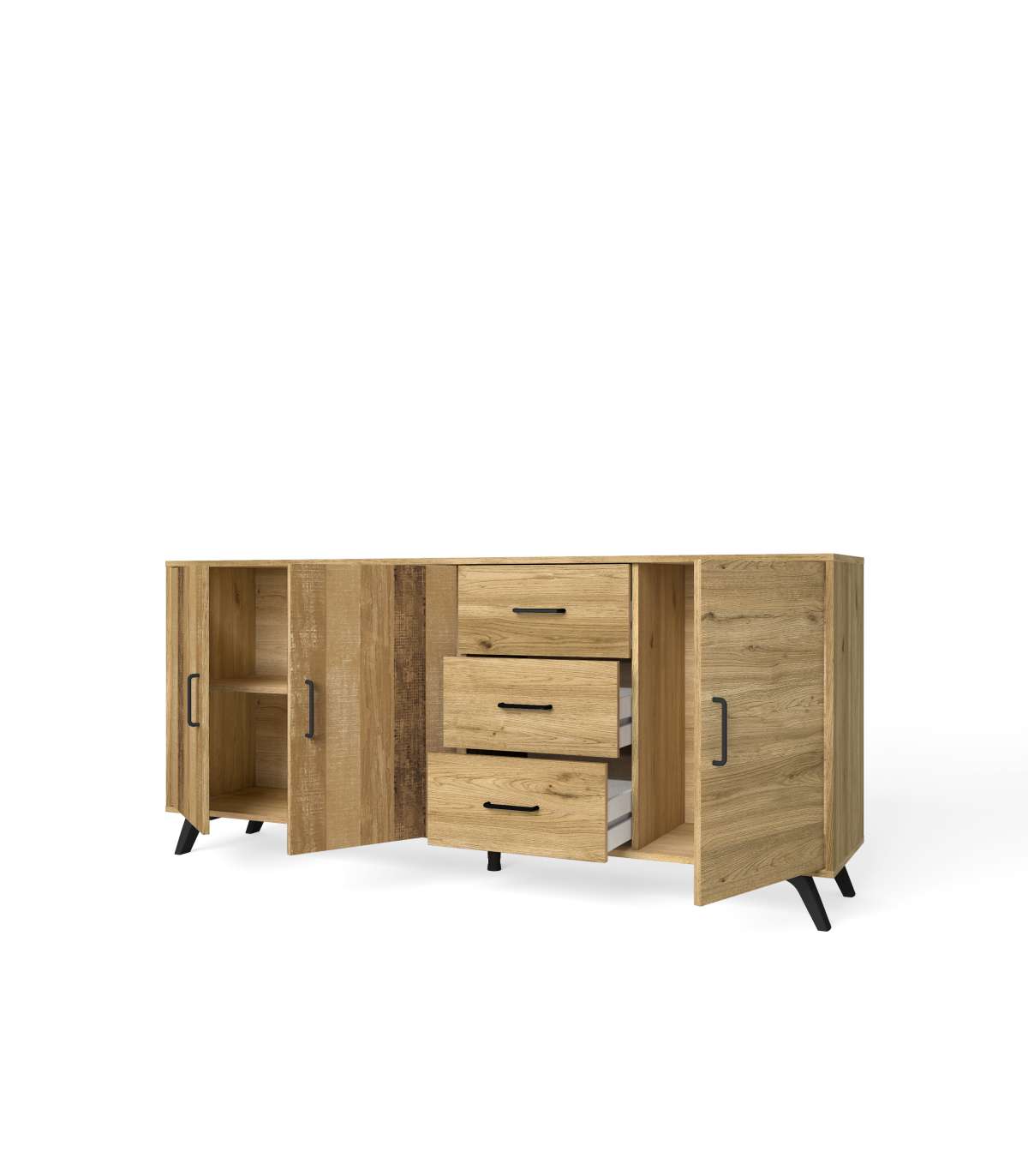 Mueble Aparador Nora 3 Puertas 3 Cajones Acabado Natural, 180.5cm(ancho) 81cm(alto) 40cm (_2