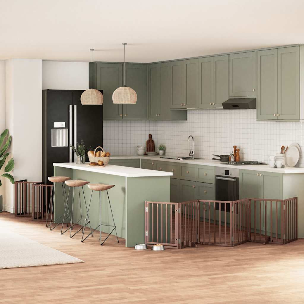 Vidaxl Puerta De Perros Plegable 15 Paneles Madera Álamo Marrón 750 Cm_1