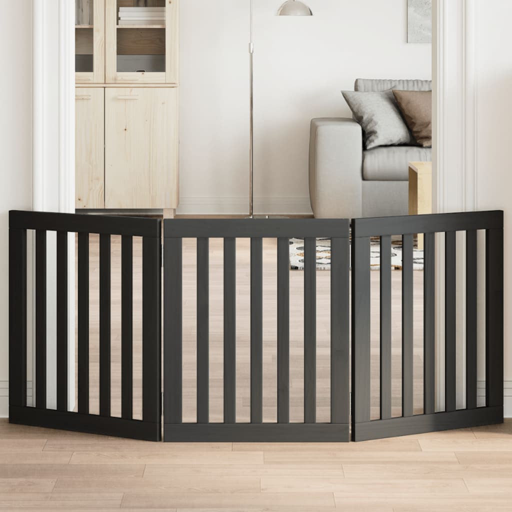 Vidaxl Puerta Para Perros Plegable 3 Paneles Madera Álamo Negra 150 Cm_1