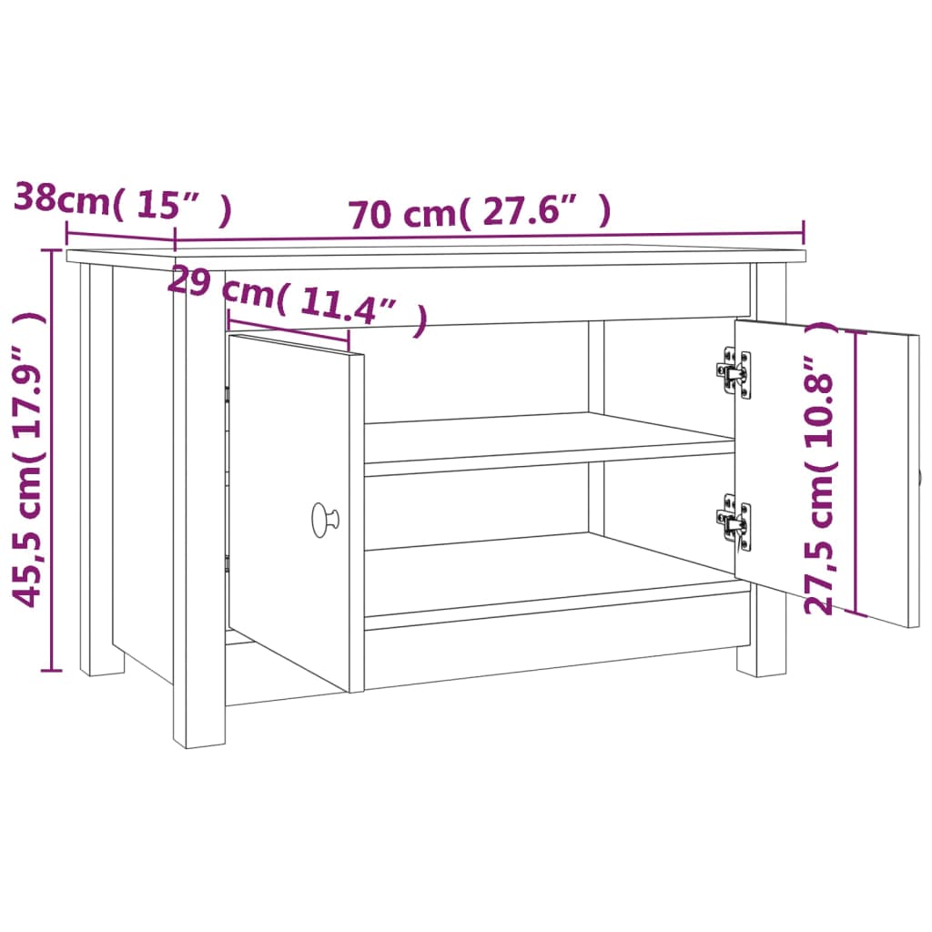 Armario Zapatero De Madera Maciza De Pino Negro 70x38x45,5 Cm / Vetonek_2