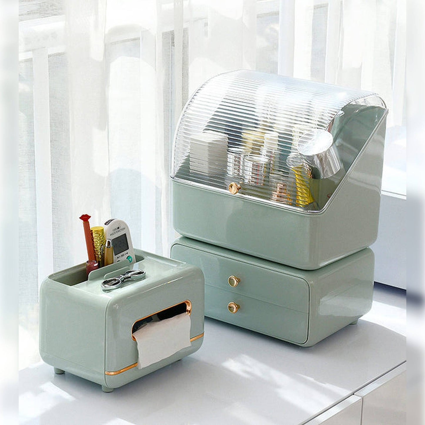 Joybos - Caja Para Organización Y Almacenaje De Cosmeticos 2en1 Verde