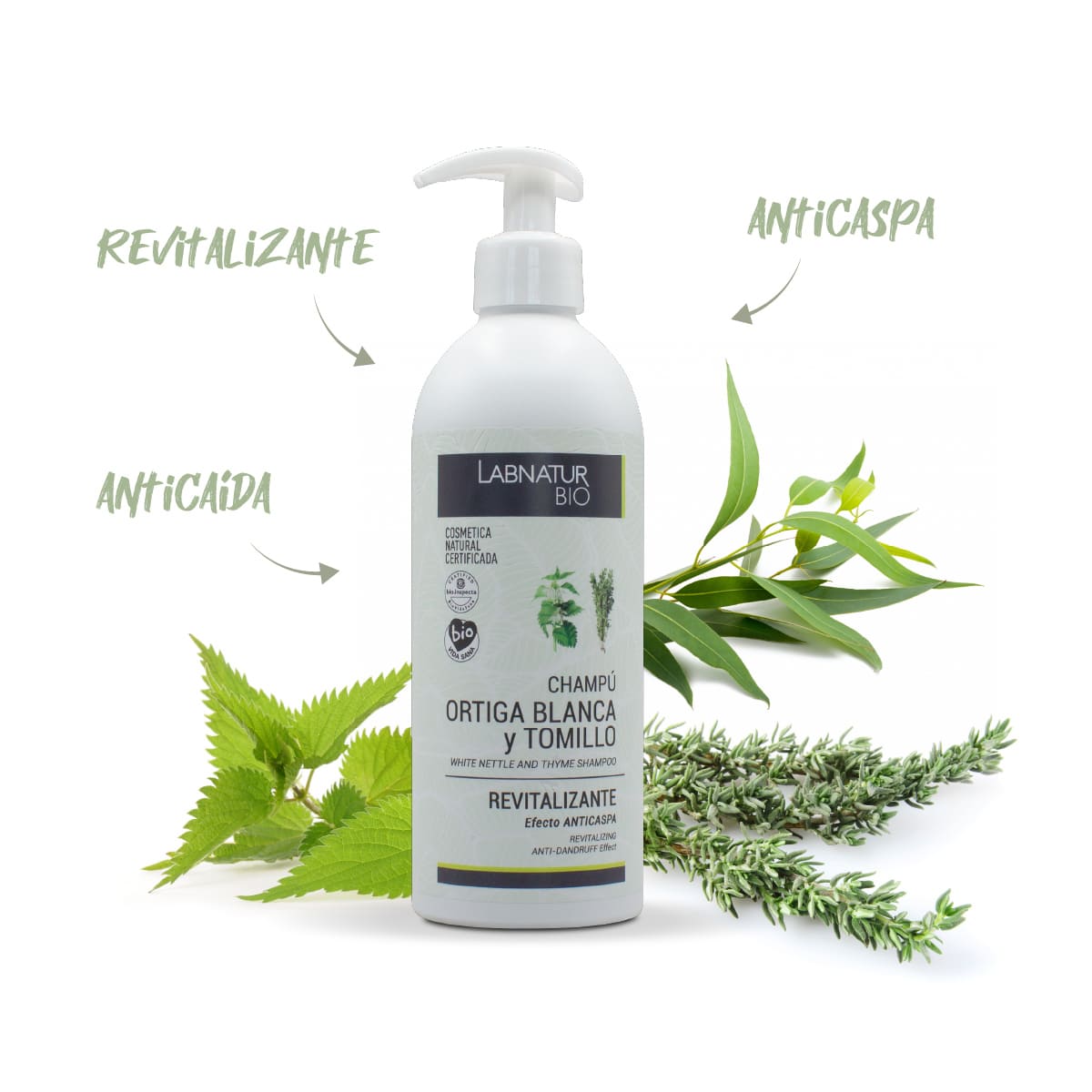 Champú Revitalizante Bio Ortiga Blanca y Tomillo Labnatur 450 ml | Anticaspa | Control de Sebo | Cuero Cabelludo Graso_2