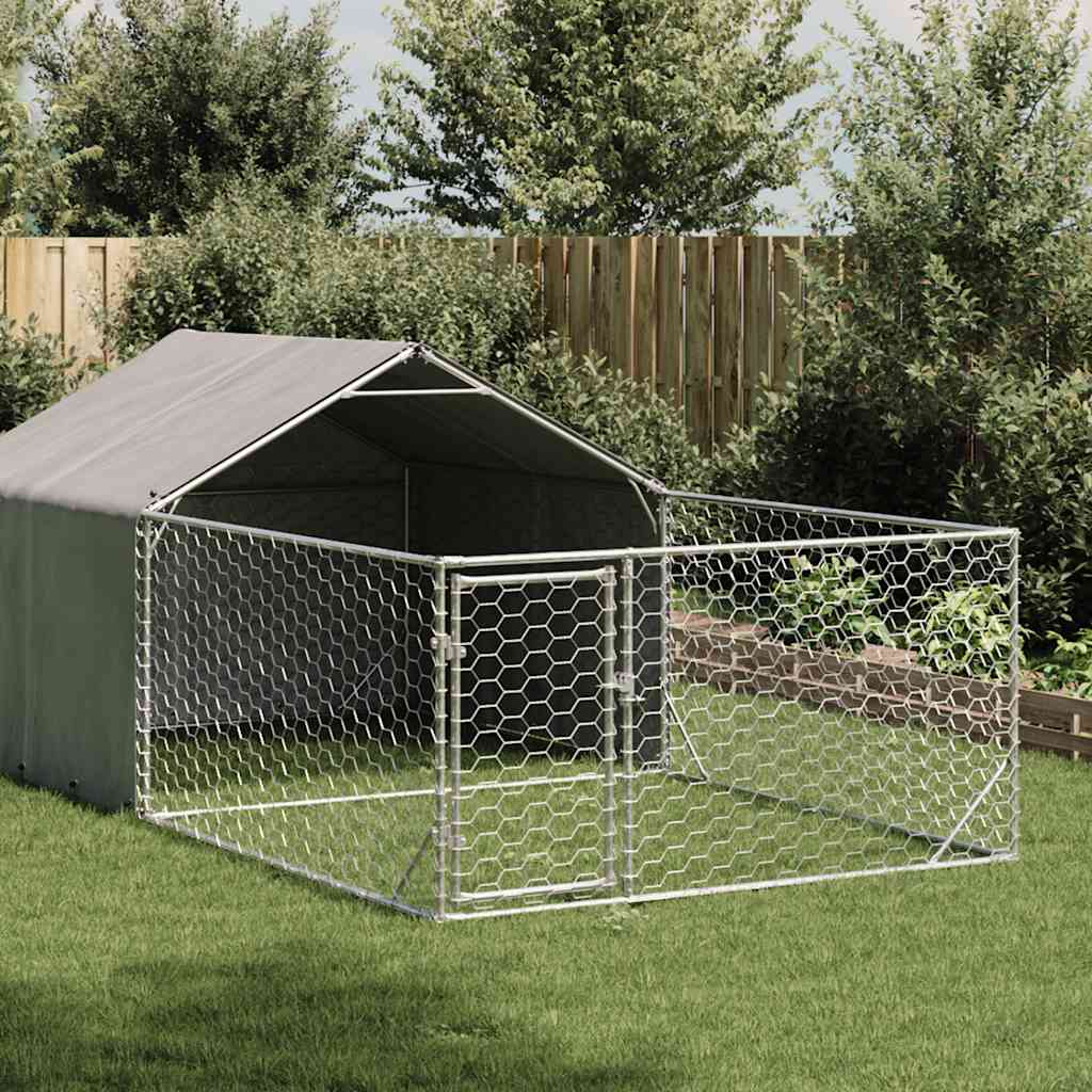 Caseta Perros Exterior Con Corral 7x2x1,5 M Acero Galvanizado_1