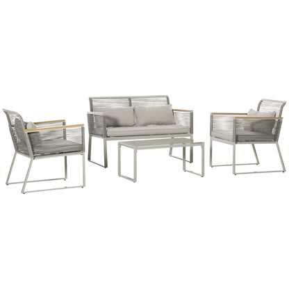 Outsunny Muebles Jardín De Ratán 4 Piezas Sofá Doble 2 Sillones Y Mesa De Café_0