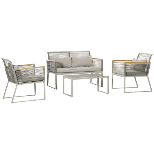 Outsunny Muebles Jardín De Ratán 4 Piezas Sofá Doble 2 Sillones Y Mesa De Café_0