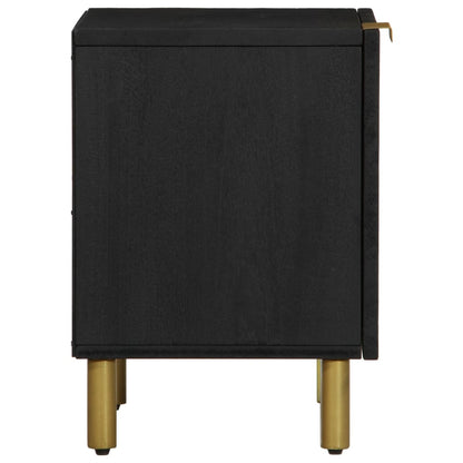 Mesita De Noche De Madera Maciza De Mango Negra 40x33x46 Cm_2