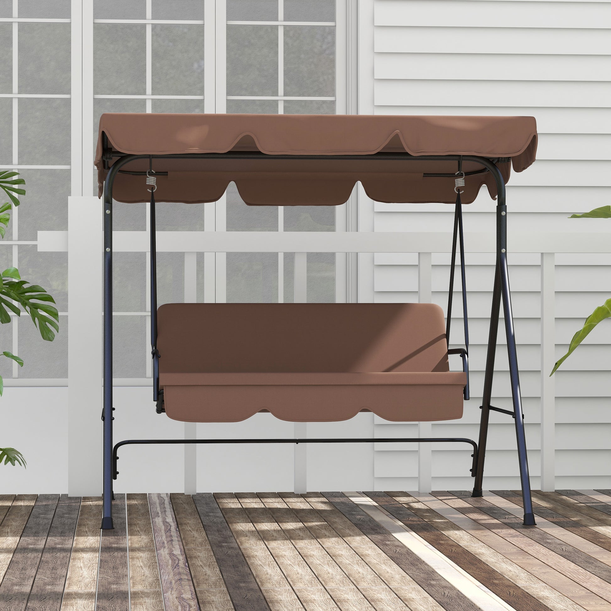 Outsunny Columpio De Jardín De 3 Plazas Con Techo Ajustable 172x110x153cm Marrón_3