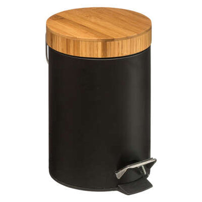 Well Home Cubo Pedal 3l En Metal Y Bamboo Color Negro Ø25,5cm_0