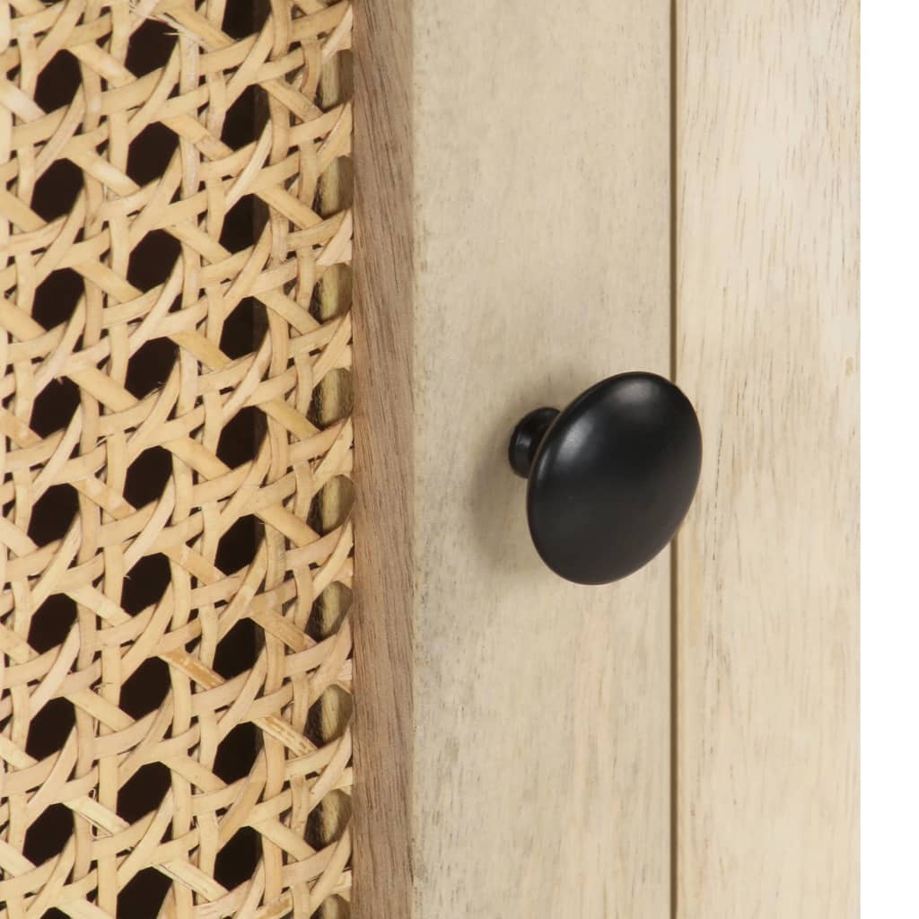Mesita De Noche Madera Maciza Mango Y Caña Natural 40x30x50 Cm_4
