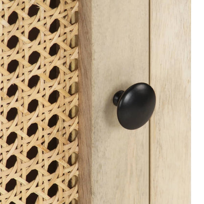 Mesita De Noche Madera Maciza Mango Y Caña Natural 40x30x50 Cm_4