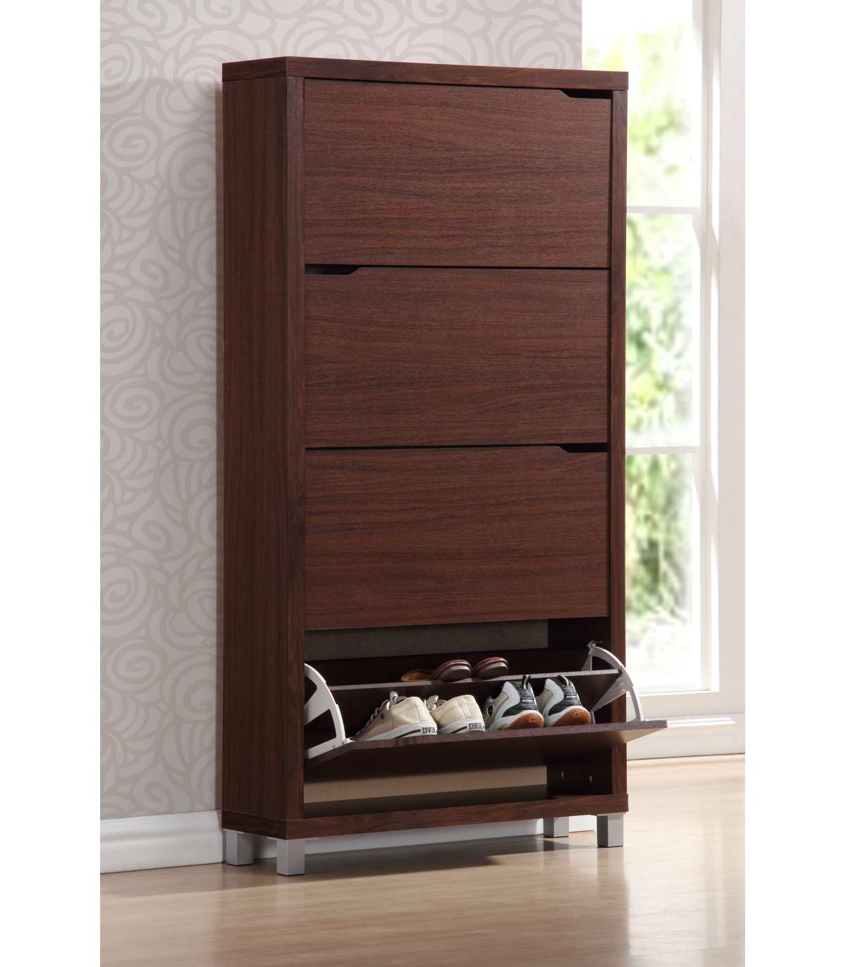 Zapatero 4 Puertas Kubox Acabado Walnut, 79cm(ancho) 155cm(altura) 24cm(fondo)_4