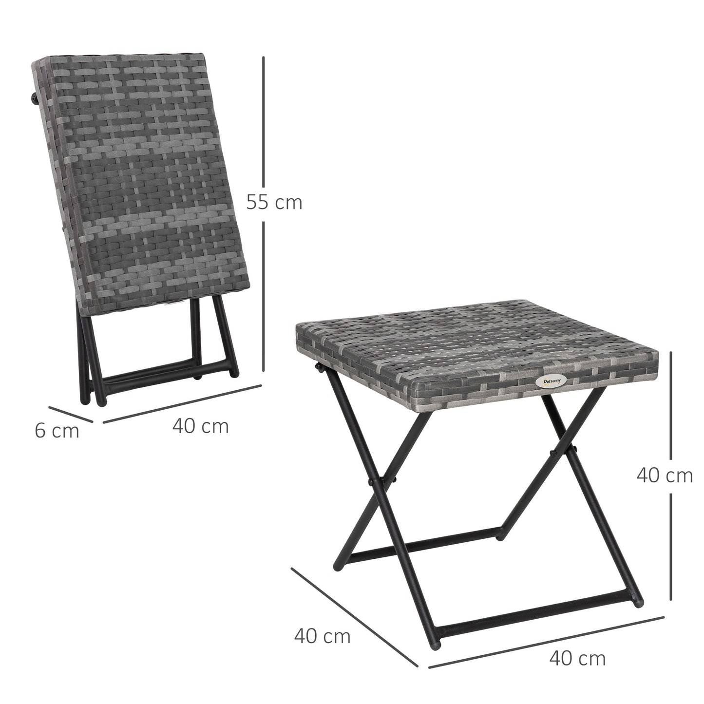 Outsunny Mesa De Jardín De Ratán Sintético Plegable 40x40x40 Cm Gris_2