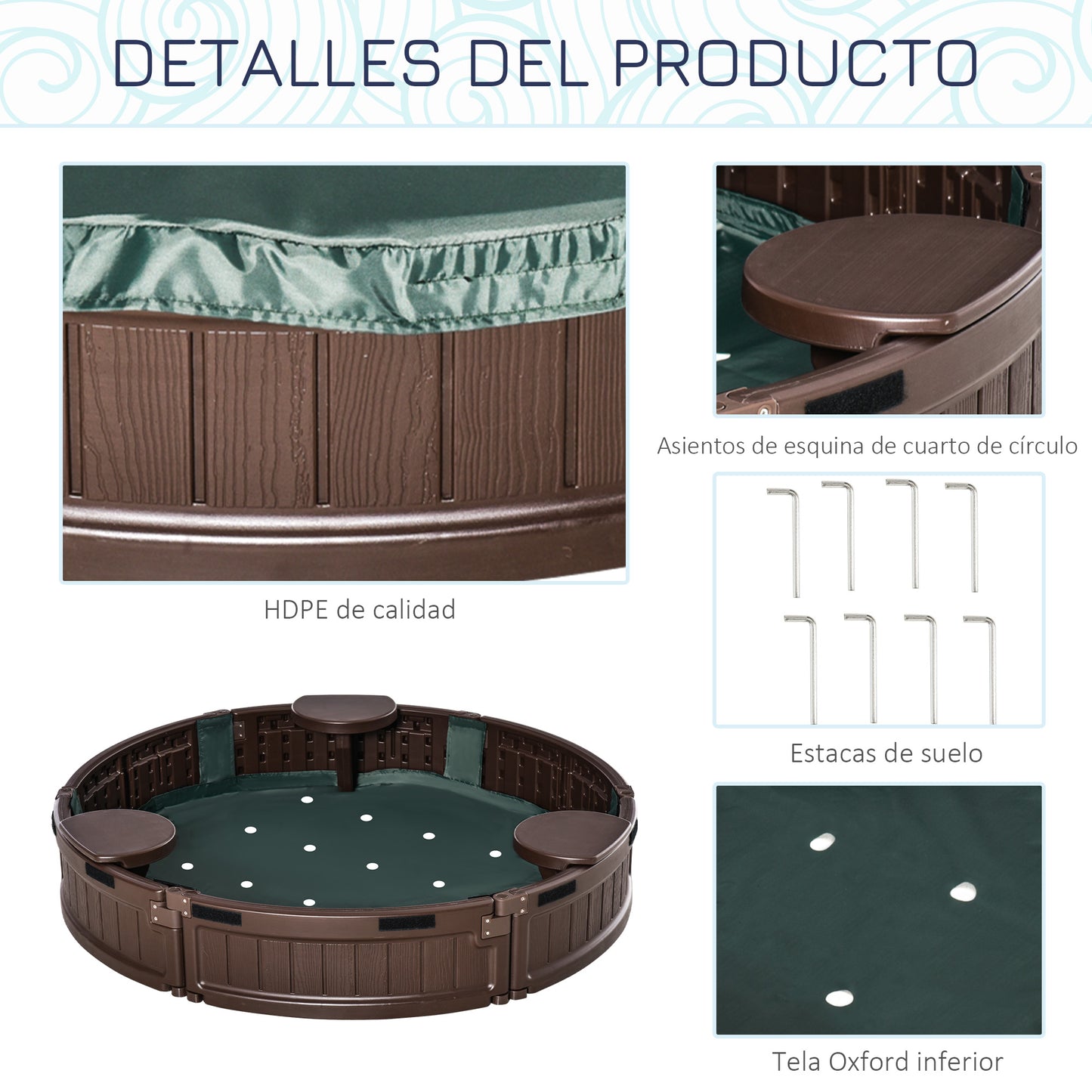 Outsunny Arenero Para Niños De +3 Años Con Cubierta Ø123x22,5 Cm Marrón_5