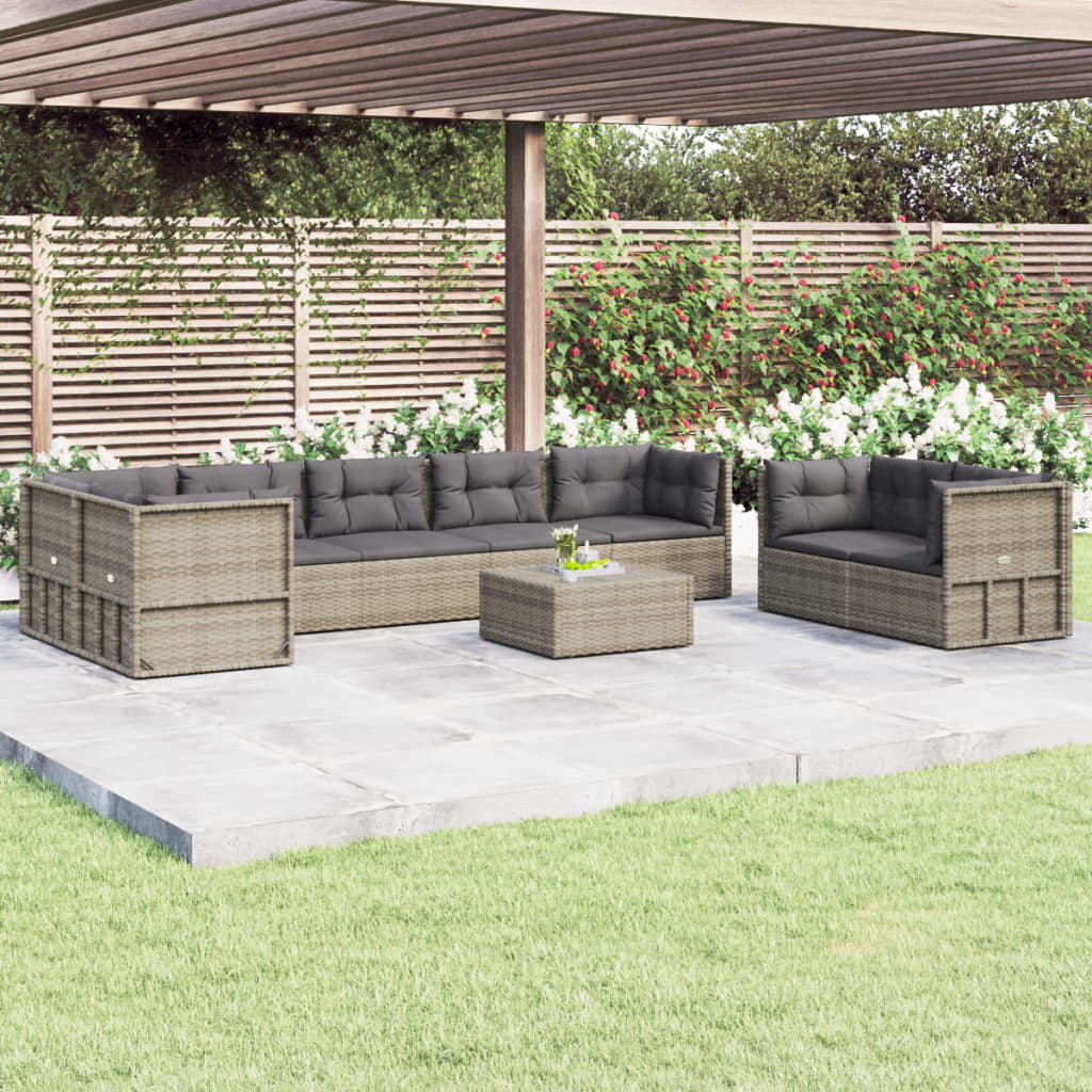 Vidaxl Set De Muebles De Jardín 8 Pzas Y Cojines Ratán Sintético Gris_1