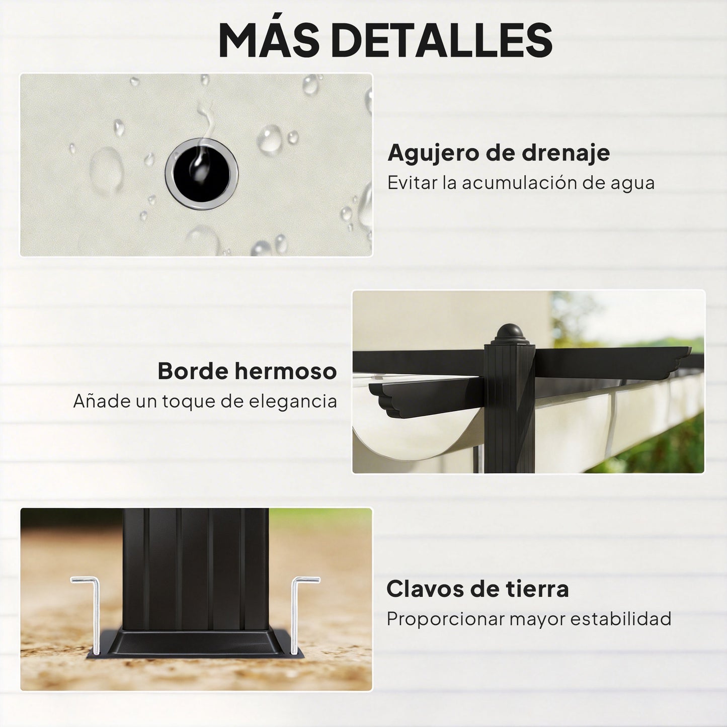 Outsunny Pérgola De Jardín 4x3 M Con Techo Retráctil Y Marco De Aluminio Crema_5