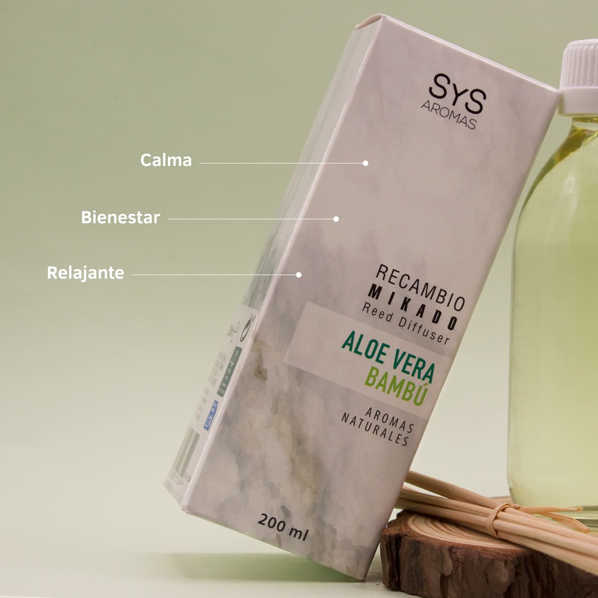 Recambio Mikado Aloe Vera-Bambú Mármol SYS Aromas 200 ml | Con Palos | Aroma Agreste y Herbal | Relajante_2