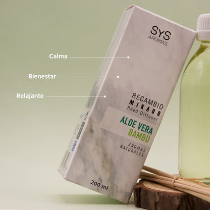 Recambio Mikado Aloe Vera-Bambú Mármol SYS Aromas 200 ml | Con Palos | Aroma Agreste y Herbal | Relajante_2