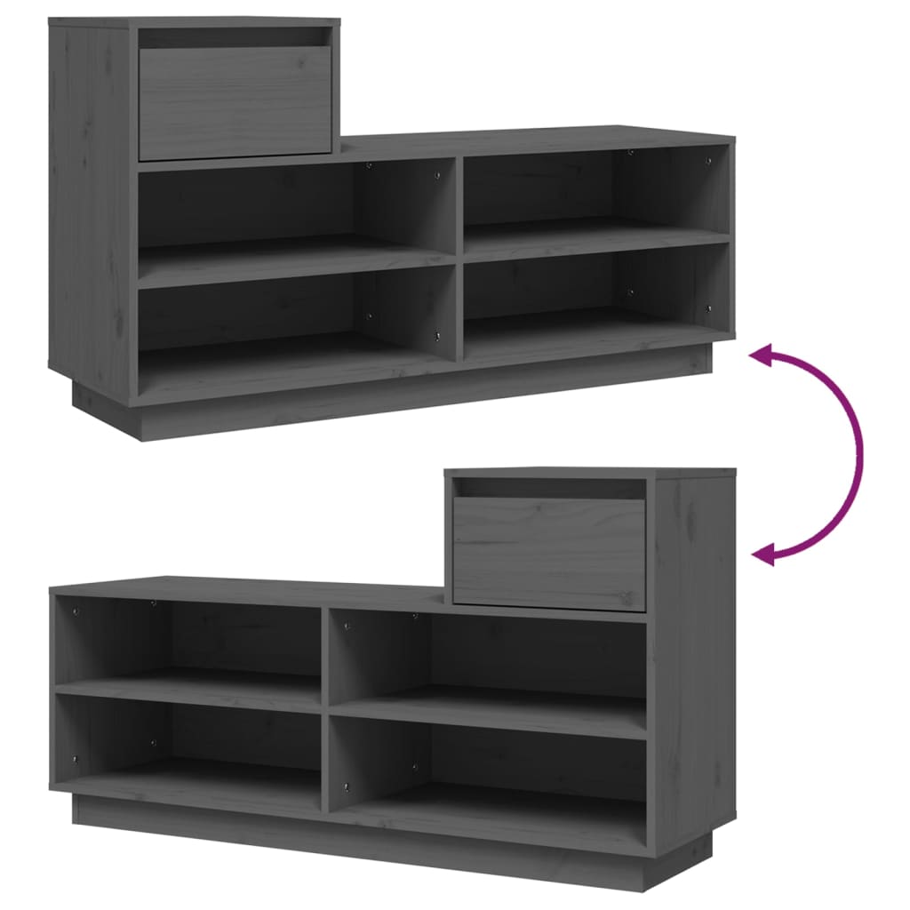 Mueble Zapatero De Madera Maciza De Pino Gris 110x34x61 Cm / Vetonek_3