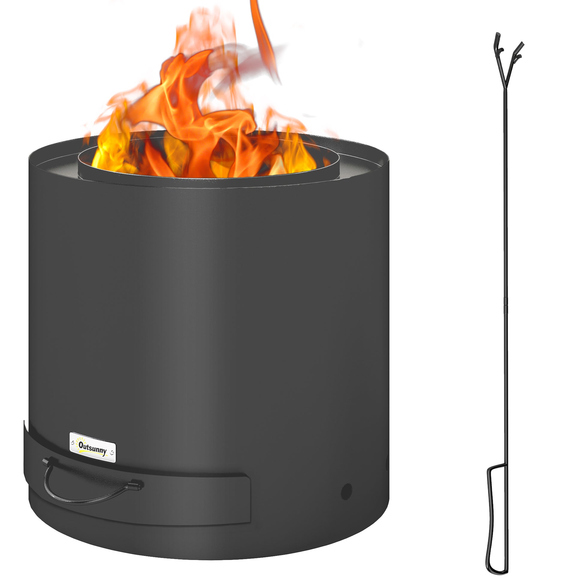 Outsunny Brasero Exterior Redondo Ø45x42 Cm De Acero Con Atizador Y Bandeja_0