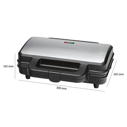 Sandwichera, 2 Sandwiches Xxl, Placas Antiadherentes, Tostado Perfecto, Acero Inoxidable Proficook St 1092 900w_5
