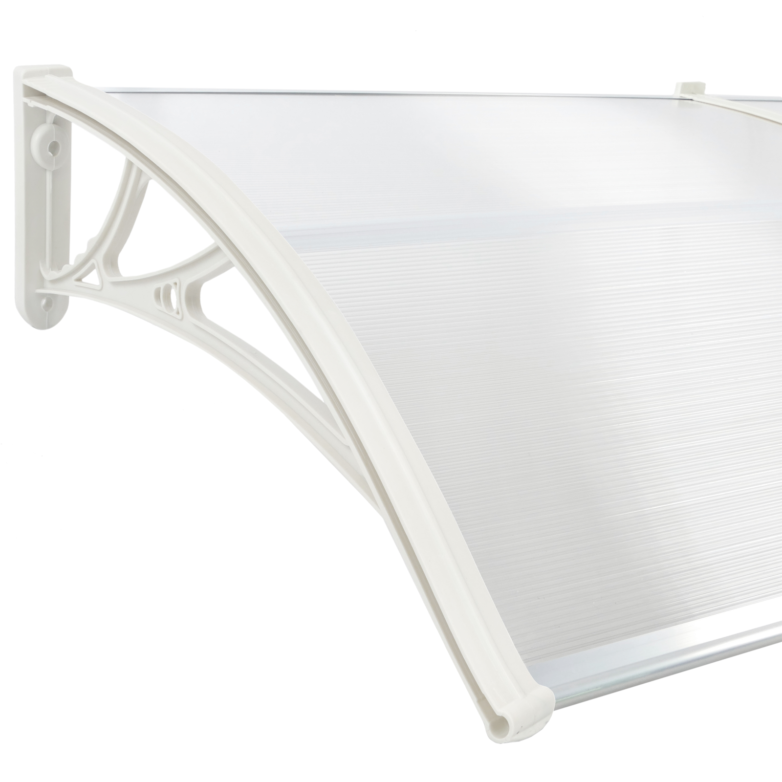 Tejadillo De Protección 120x60 Cm Transparente. Marquesina Para Puertas Y Ventanas Con Soporte Blanco_2