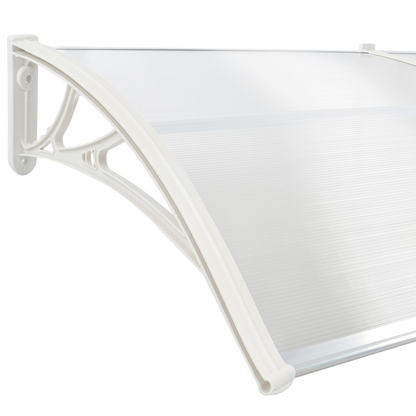 Tejadillo De Protección 120x60 Cm Transparente. Marquesina Para Puertas Y Ventanas Con Soporte Blanco_2