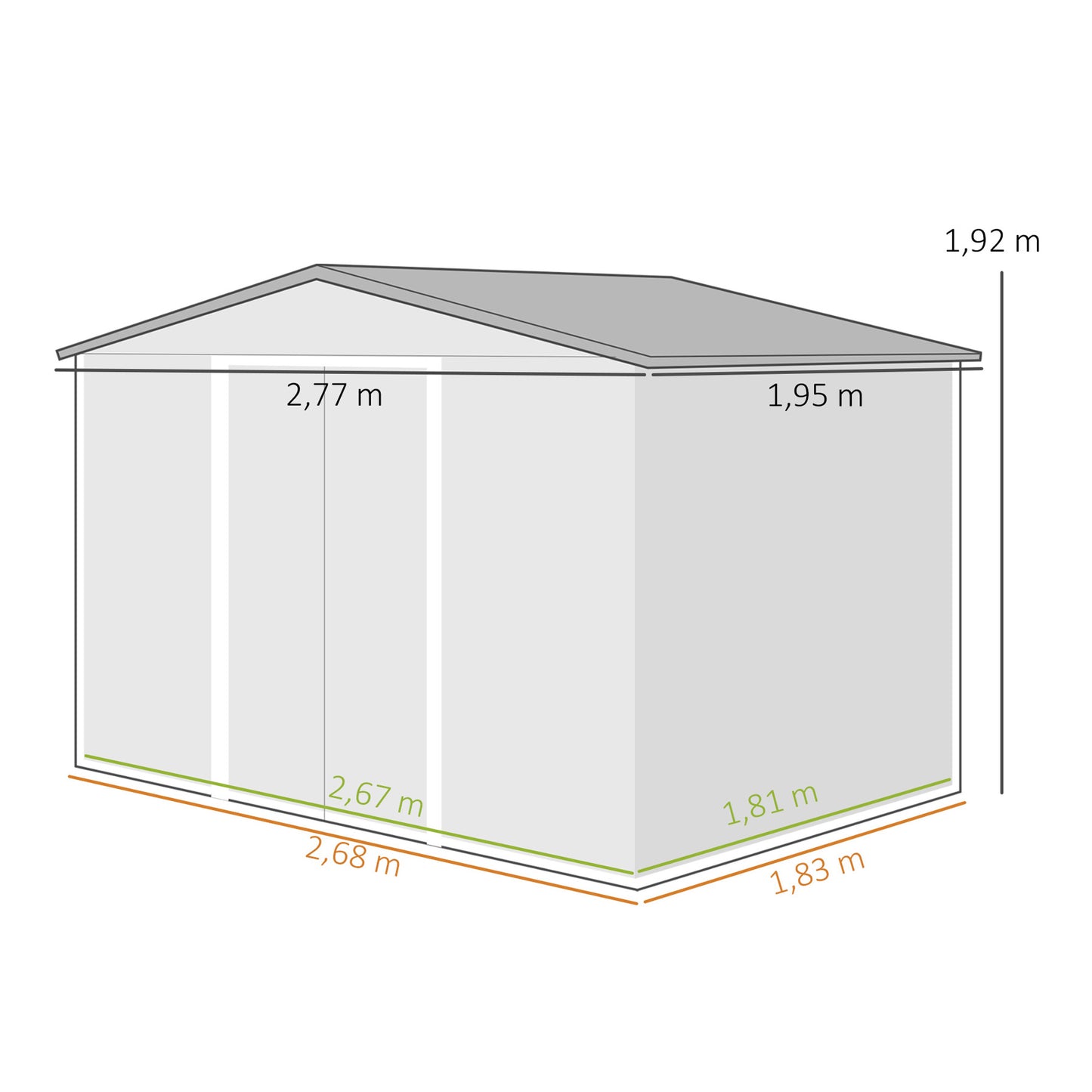 Outsunny Caseta De Jardín 4,9 M² 277x195x192 Cm Con Puerta Corredera Gris Claro_2